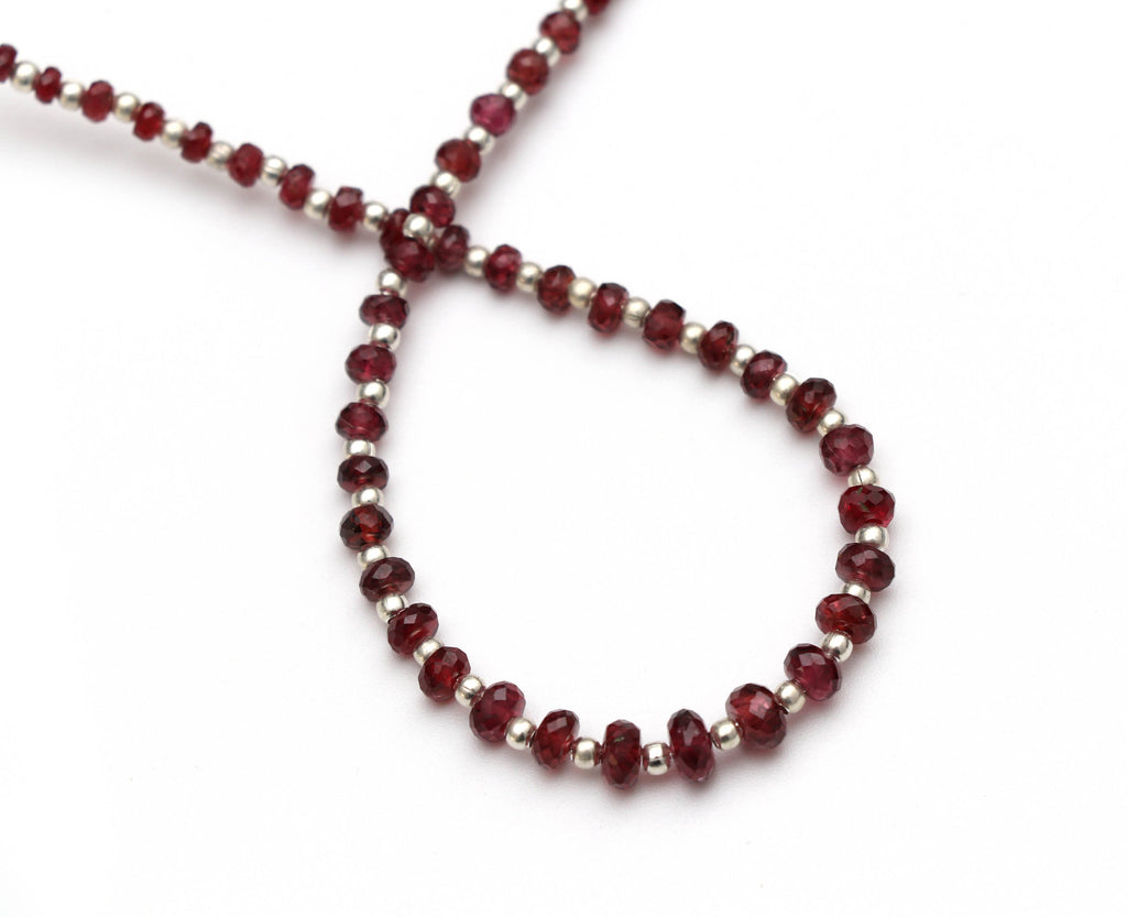 Red Spinel Faceted Roundel Beads With Metal Spacer - 3mm to 5mm - Red Spinel Beads -Gem Quality ,8 Inch/ 20 Cm Full Strand, Price Per Strand - National Facets, Gemstone Manufacturer, Natural Gemstones, Gemstone Beads