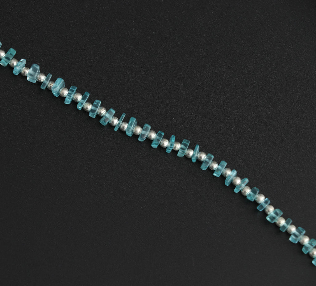 Sky Apatite Smooth Square Flats Beads With Metal Balls - 2x3 mm to 2x4 mm -Sky Apatite - Gem Quality , 8 Inch Full Strand, Price Per Strand - National Facets, Gemstone Manufacturer, Natural Gemstones, Gemstone Beads