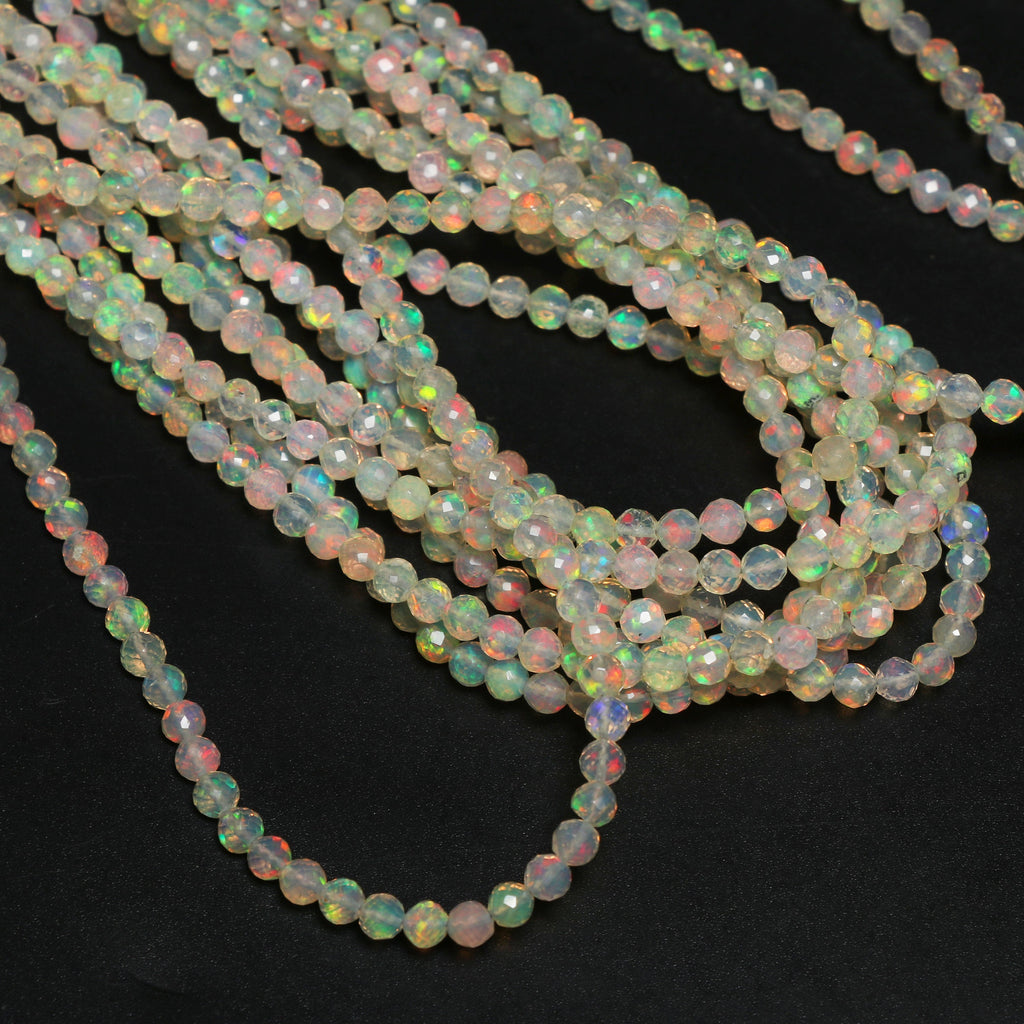 Natural Ethiopian Opal Faceted Round Balls Beads - 3.5mm To 4mm , Golden Base Opal , 8 Inches / 18 Inches Full Strand, Price Per Strand - National Facets, Gemstone Manufacturer, Natural Gemstones, Gemstone Beads