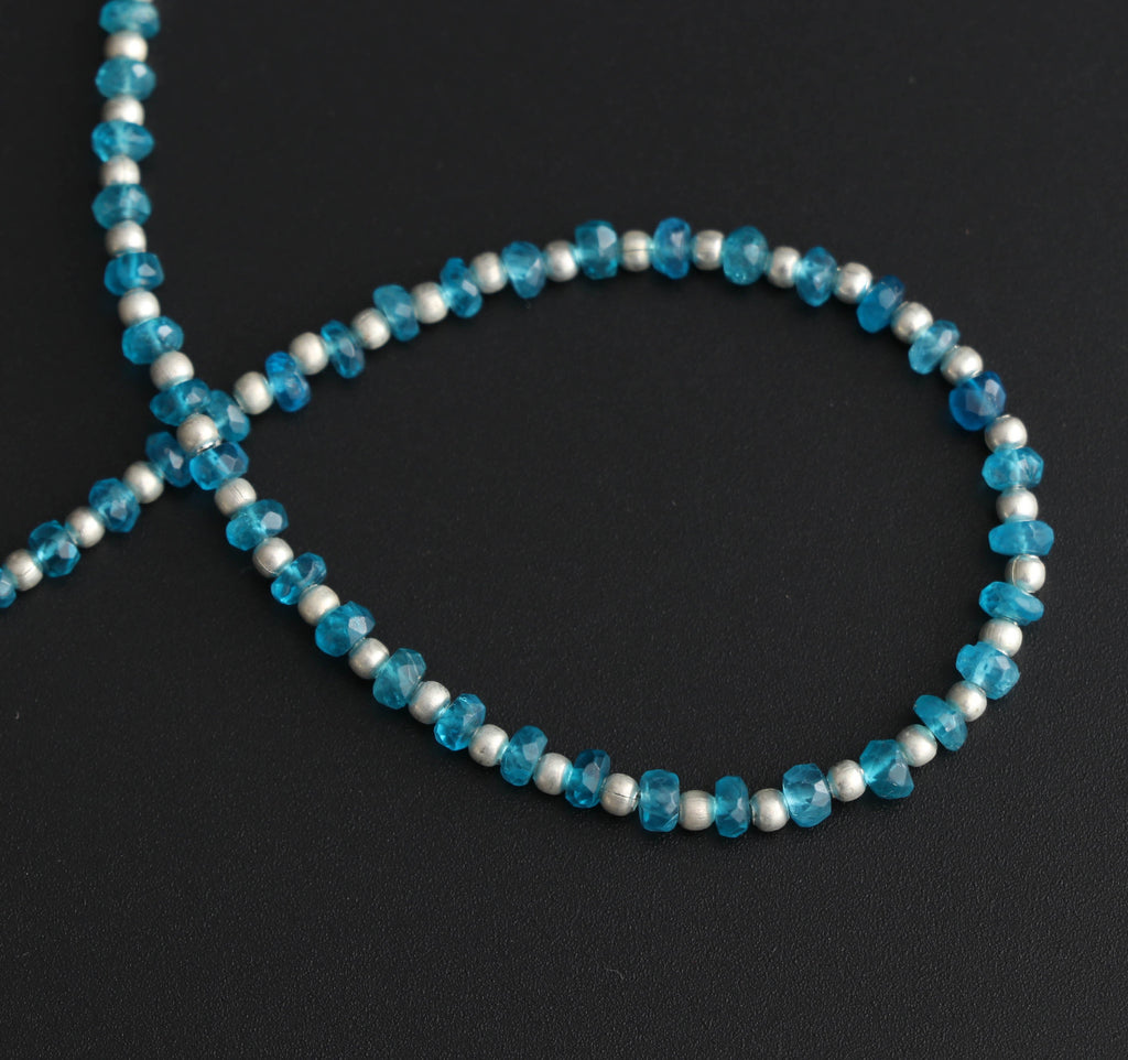 Neon Apatite Faceted Roundel Beads With Metal Balls - 3 mm to 4 mm - Neon Apatite Beads - Gem Quality , 8 Inch Full Strand, Price Per Strand - National Facets, Gemstone Manufacturer, Natural Gemstones, Gemstone Beads