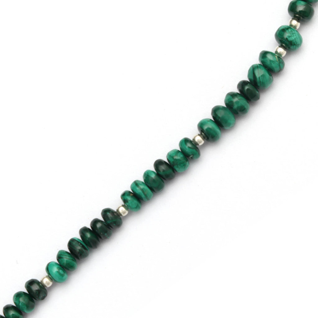 Natural Malachite Smooth Beads, Malachite Roundel, 4 mm to 5 mm- Malachite - Gem Quality , 8 Inch Cm Full Strand, Price Per Strand - National Facets, Gemstone Manufacturer, Natural Gemstones, Gemstone Beads