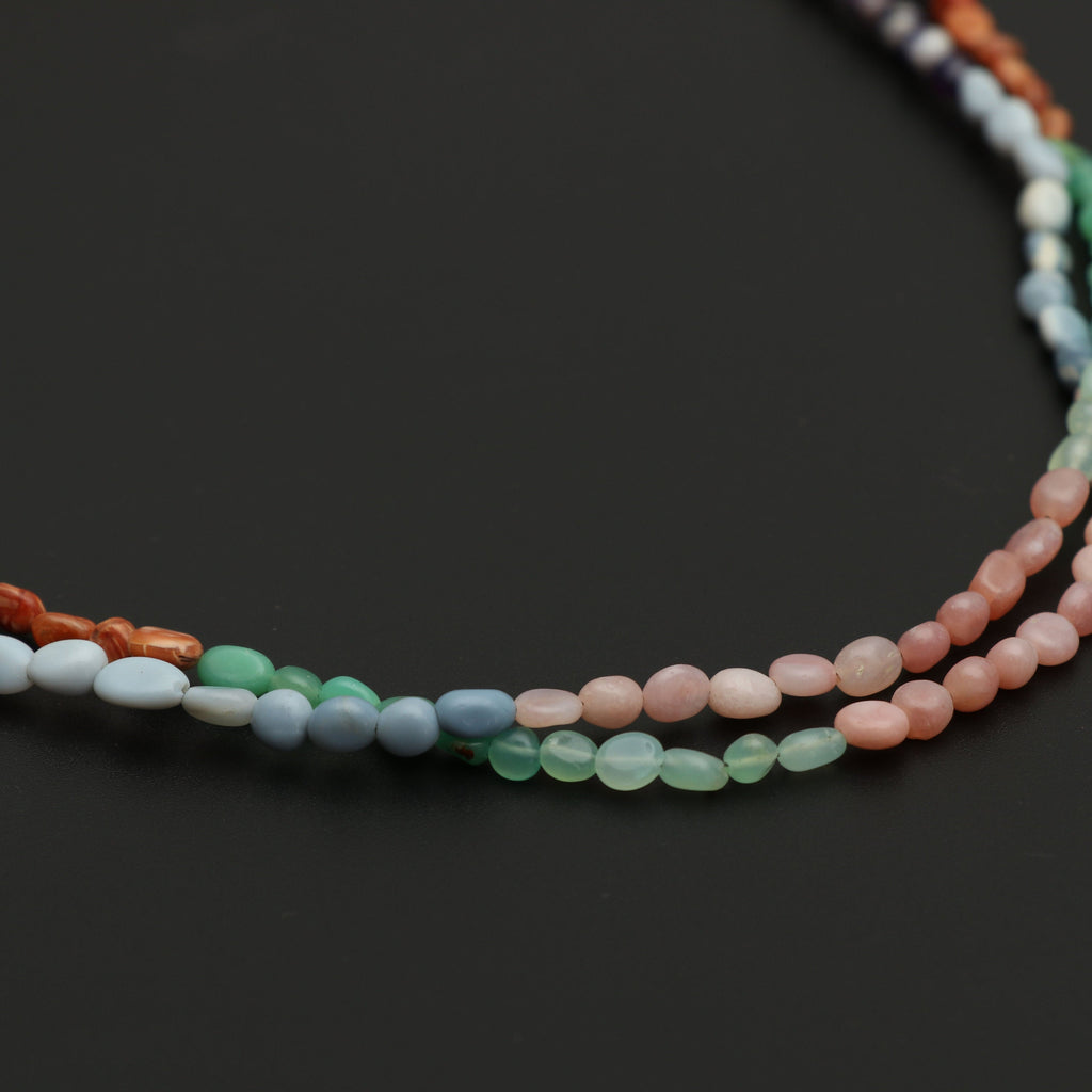 Multi Opal Smooth 4x4.5mm To 4x6.5 mm Tumble Beads 18 Inch / 28 Inch Necklace, 925 Sterling Silver Fish Lock Clasp, Price Per Necklace - National Facets, Gemstone Manufacturer, Natural Gemstones, Gemstone Beads