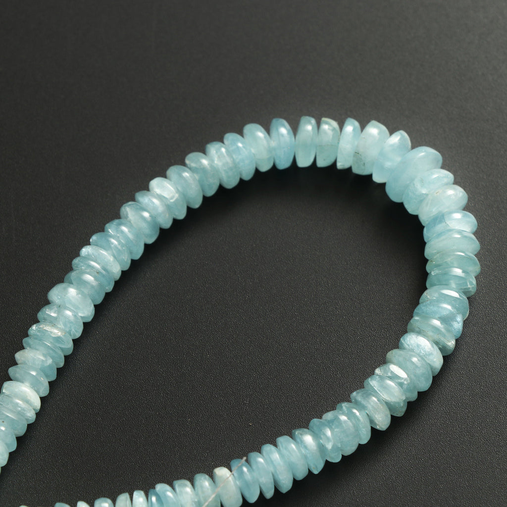 Natural Aquamarine Smooth Dome Slice Beads, 5.5 mm to 9.5 mm - Aquamarine Smooth - Gem Quality , 8 Inch/ 20 Cm Full Strand, Price Per Strand - National Facets, Gemstone Manufacturer, Natural Gemstones, Gemstone Beads