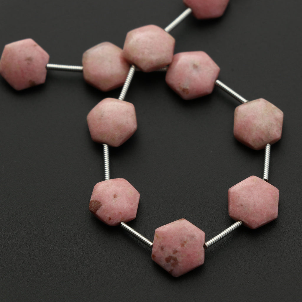 Thulite Smooth Hexagon Flats Beads - 4x10 mm - Thulite Cabochon- Gem Quality, 7 Inch/ 17 Cm Full Strand, Price Per Strand - National Facets, Gemstone Manufacturer, Natural Gemstones, Gemstone Beads