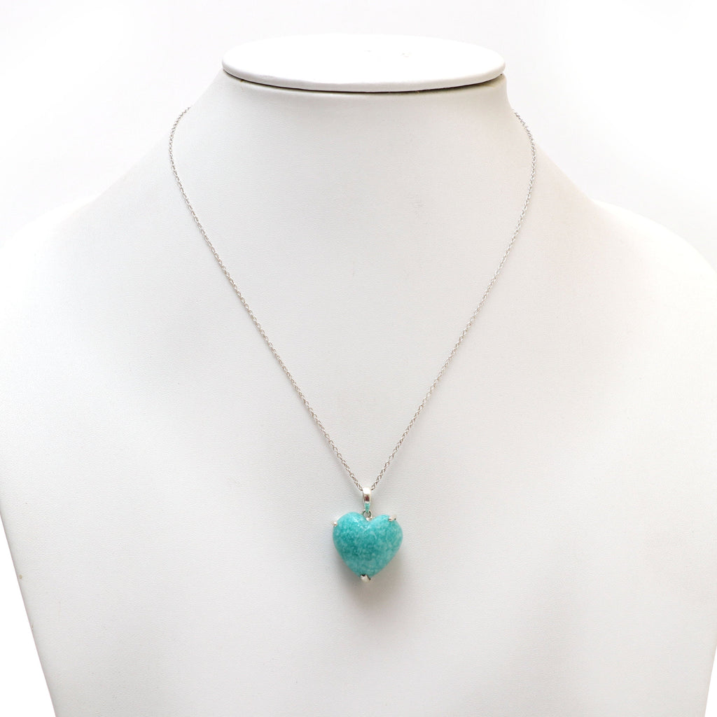 Amazonite Smooth Heart Gemstone Prong Pendant | 925 Sterling Silver Plated | Gift For Mom | Price Per Pendant - National Facets, Gemstone Manufacturer, Natural Gemstones, Gemstone Beads