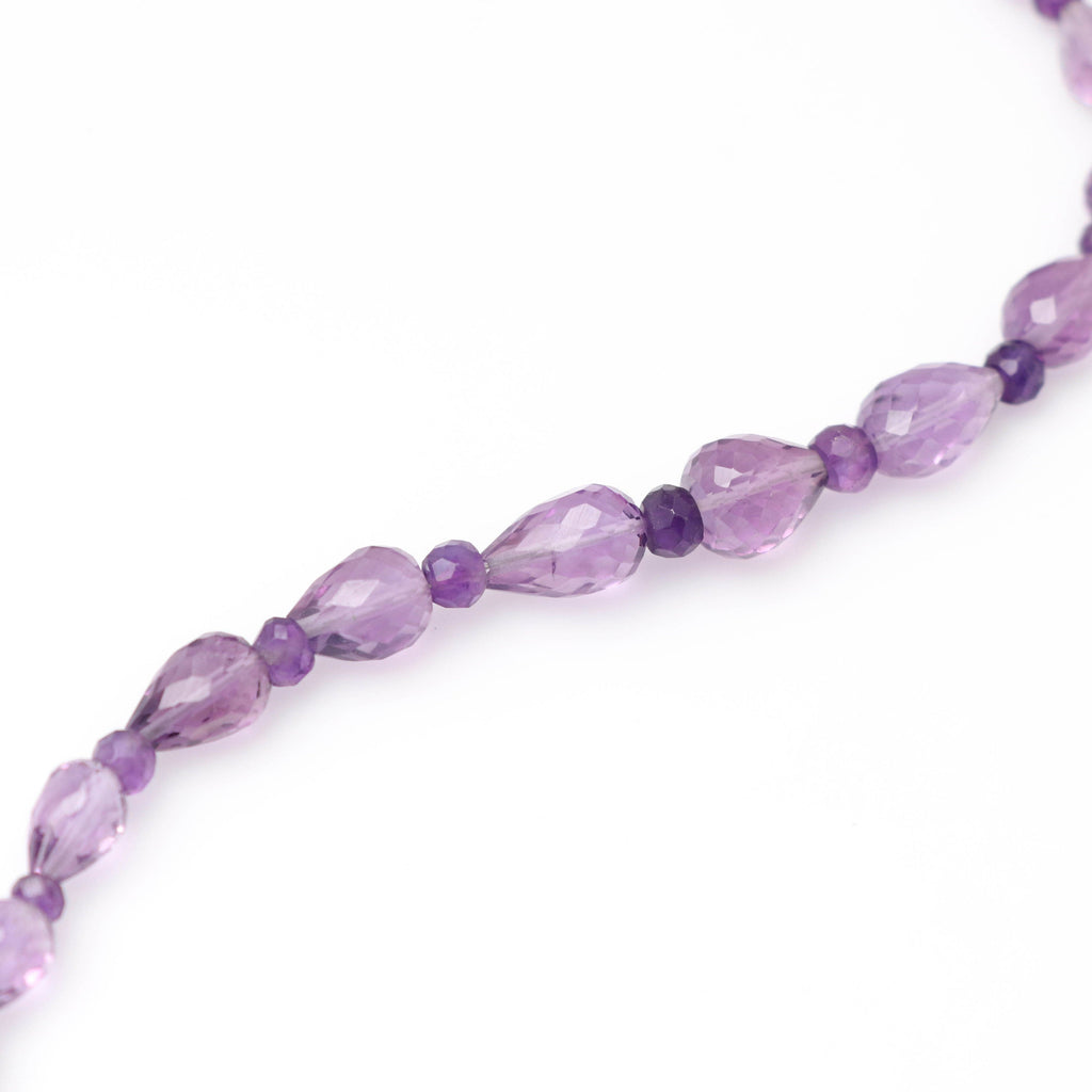 Amethyst Briolette Tear Drop Straight Drill & Beads, Amethyst Faceted Beads, Faceted Drops, 3 mm to 12x7 mm 8 Inch, Price Per Strand - National Facets, Gemstone Manufacturer, Natural Gemstones, Gemstone Beads