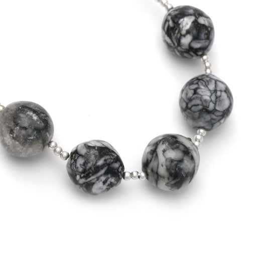 Pinolith Smooth Round Balls Beads - 14 mm to 15 mm - Pinolith Jewelry Making Beads, 20 Cm/ 10 Cm Full Strand, Price Per Strand