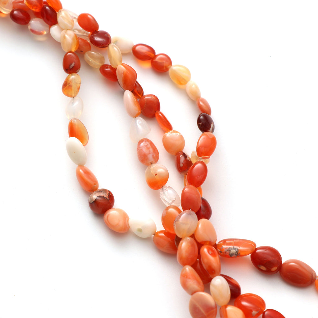 Fire Opal Smooth Tumble Beads - 5x6 mm to 7x11 mm - Fire Opal - Gem Quality , 8 Inch/16 Inch Full Strand, Price Per Strand - National Facets, Gemstone Manufacturer, Natural Gemstones, Gemstone Beads