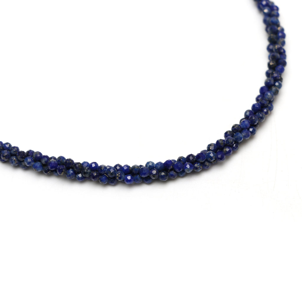 AA Natural Lapis Faceted Rondelle Necklace | 2 mm | 18 Inch Necklace | 925 Sterling Silver Fish Lock Clasp | Price Per Necklace - National Facets, Gemstone Manufacturer, Natural Gemstones, Gemstone Beads